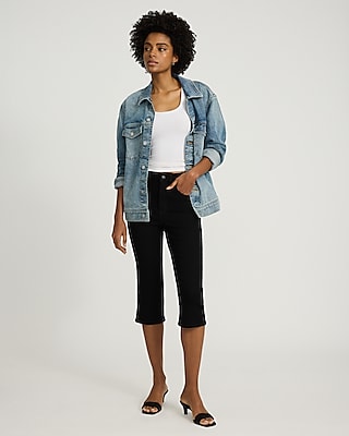 High Waisted Black Hyper Sculpt Capri Jeans