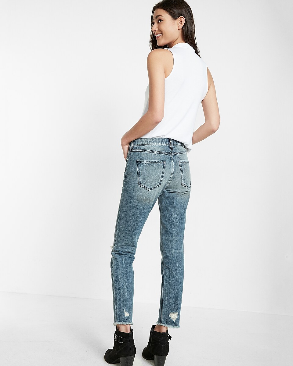 Mid Rise Distressed Original Girlfriend Jeans | Express