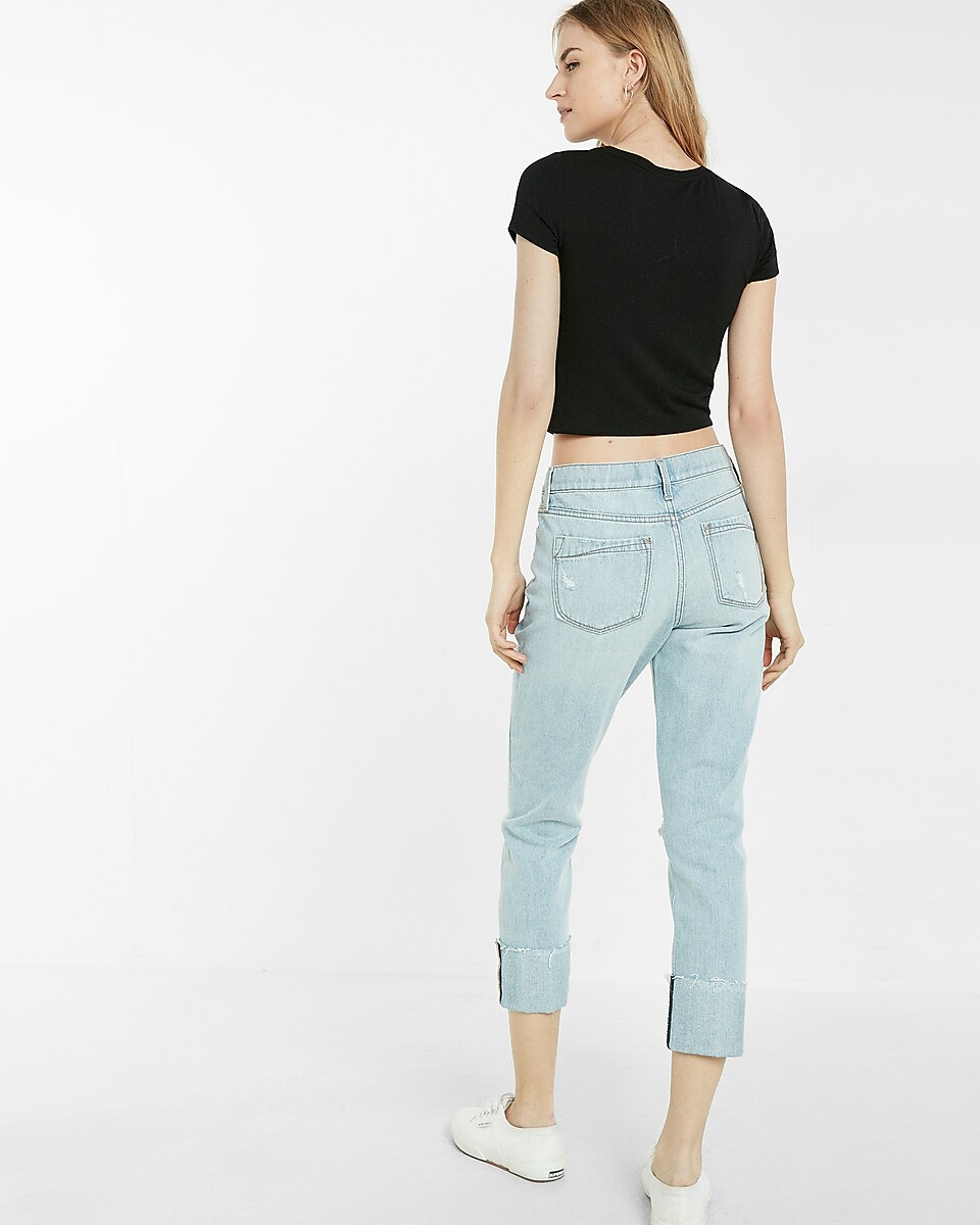 Mid Rise Cuffed Hem Rigid Cropped Skinny Jeans | Express