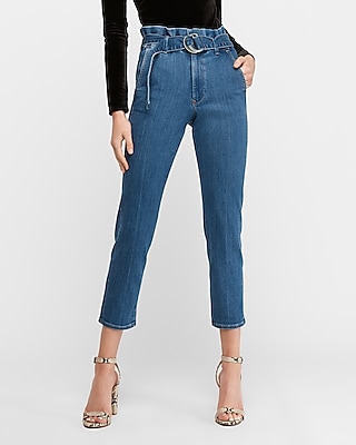 high rise paperbag jeans