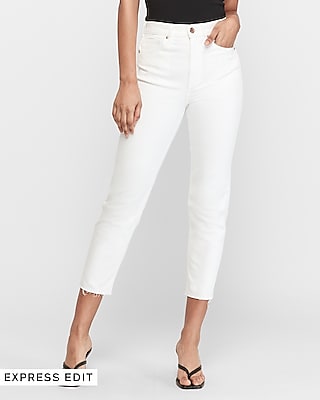 SIZE 6-16 WAKEE WHITE HIGH RISE SKINNY LEG JEANS WITH RAW HEM 