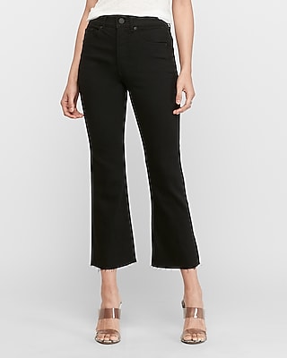 high waisted black cropped flare jeans