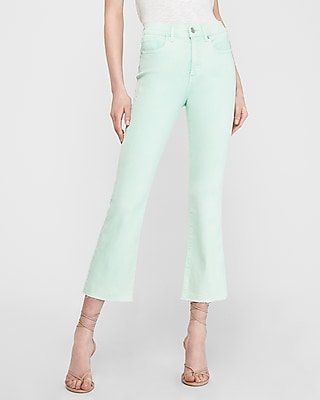 green flare jeans