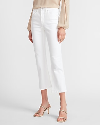 high rise white cropped jeans