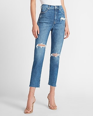 ripped hem mom jeans