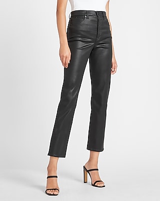 high rise black coated jeans