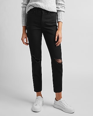 black high waisted mom jeans ripped