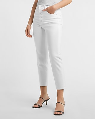 Super High Waisted White Button Fly Mom Jeans Express