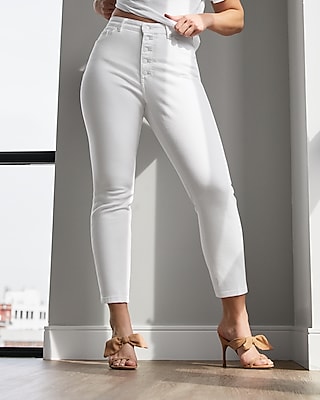 super high waisted white button fly curvy mom jeans