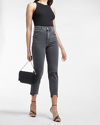 super high waisted black mom jeans