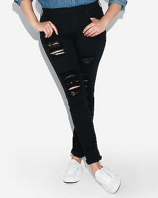 Mid Rise Black Ripped Jean Leggings