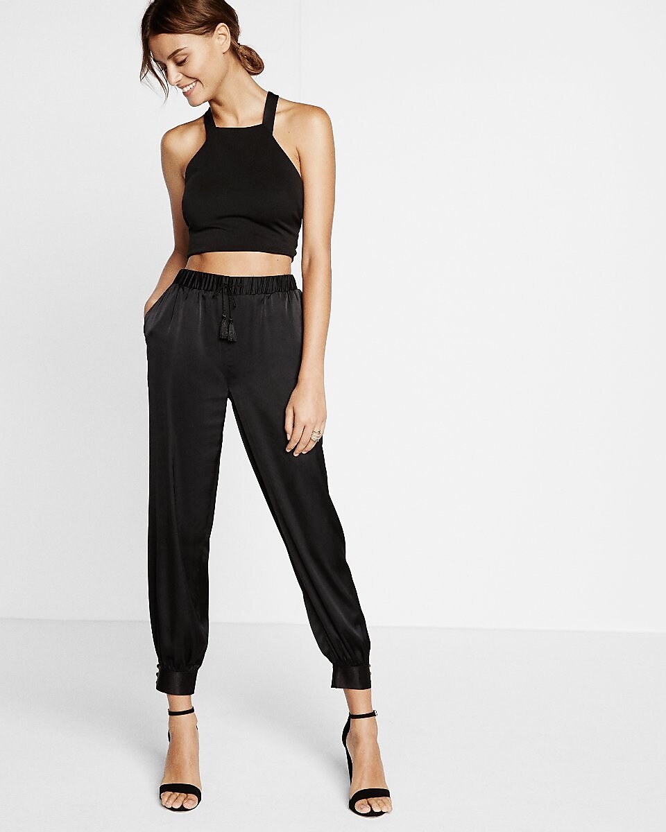mid rise tie front jogger pant