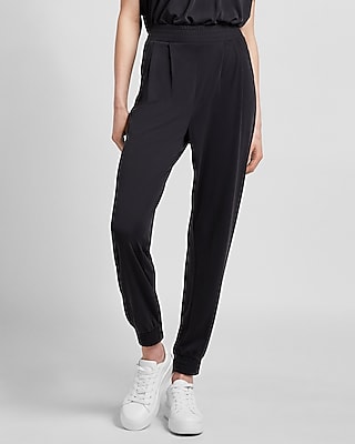 Express, Super High Waisted Silky Sueded Jersey Joggers in Pitch Black