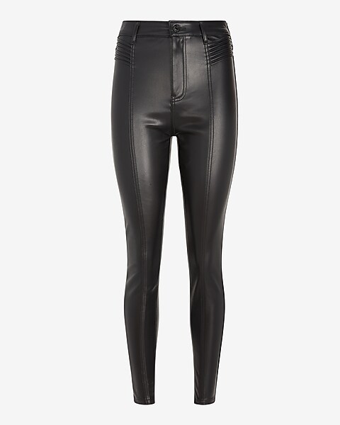 Super High Waisted Faux Leather Moto Skinny Pant