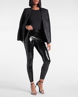 BLACK Sequin Leggings Pull On Stretch