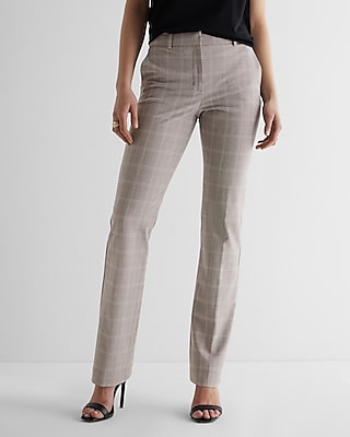 Express Editor Mid Rise Metallic Plaid Relaxed Trouser Pant Multi-Color  Women's Long