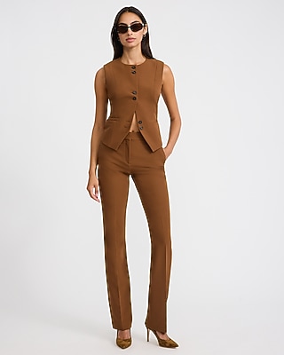 bootcut dress pants Express Women's Editor Mid Rise Pant In Signature Stretch In Brown 8 Short Black Silk and Lace Bday Loose Size:XL petite Crafted for all