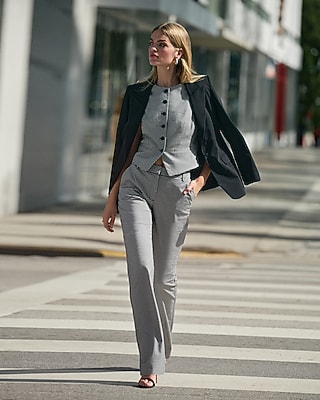 Editor Gingham Stretch Cotton Mid Rise Bootcut Pant