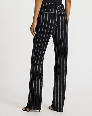 Editor Linen-Blend Striped Mid Rise Bootcut Pant