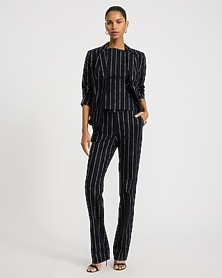 Editor Linen-Blend Striped Mid Rise Bootcut Pant