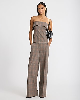 Editor Plaid Mid Rise Wide Leg Pant