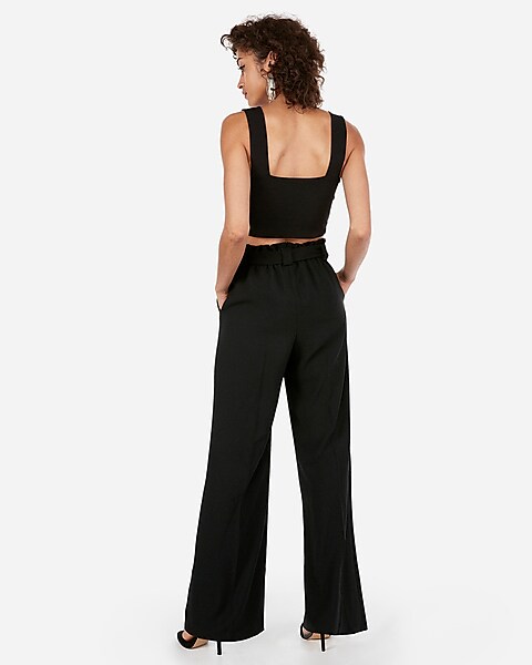 High Waisted Paperbag Wide Leg Pant