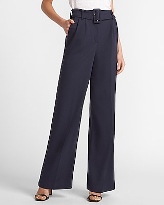 High Waisted Belted Wool Pants