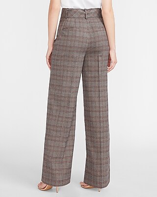 high waisted wide leg plaid pants