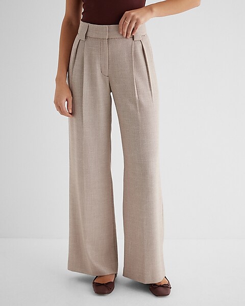STRICTLY BUSINESS Beige High-Waisted Wide-Leg Trouser Pants