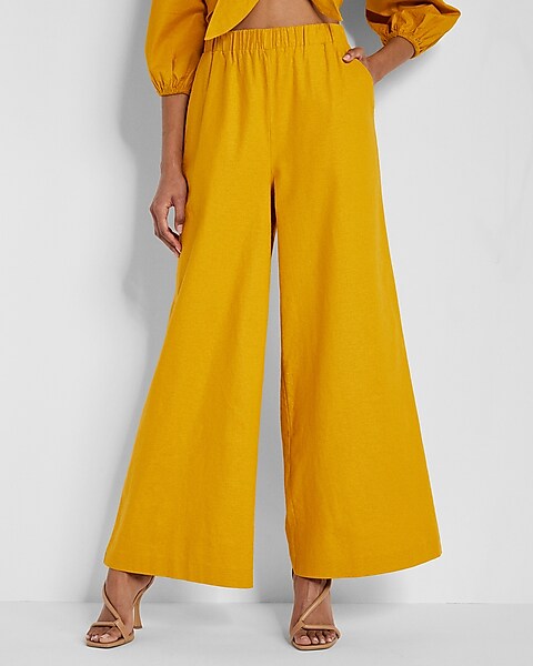 Dadaria Wide Leg Pants for Women Fashion Women Summer Casual Loose Cotton  And Linen Pocket Solid Trousers Pants Yellow M,Women