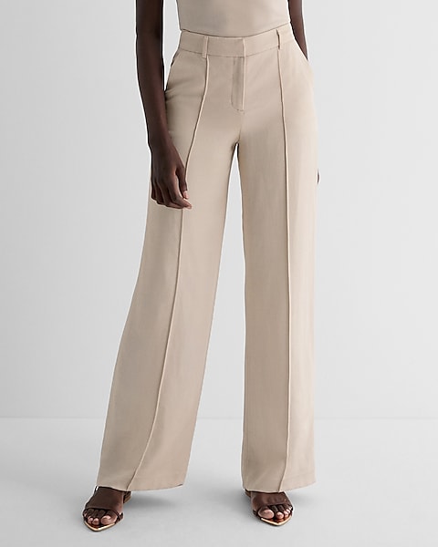 Editor High Waisted Linen-blend Pintuck Trouser Pant
