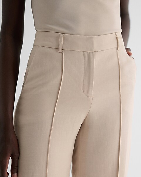 Express Editor High Waisted Linen-Blend Pintuck Trouser Pant Yellow Women's  4 Long