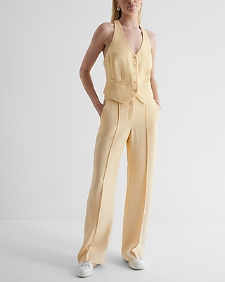 Editor High Waisted Linen-Blend Pintuck Trouser Pant