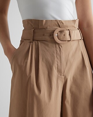 Super High Waisted Belted Paperbag Wide Leg Pant | Express