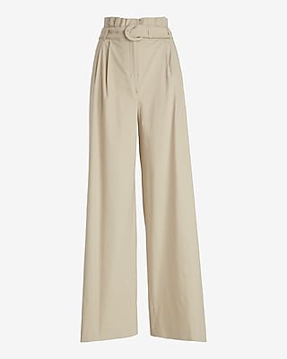 Super High Waisted Belted Paperbag Wide Leg Pant