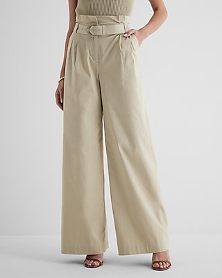 Super High Waisted Belted Paperbag Wide Leg Pant