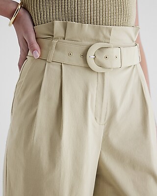 Super High Waisted Belted Paperbag Wide Leg Pant