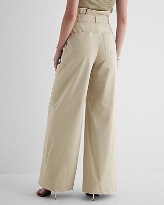 Super High Waisted Belted Paperbag Wide Leg Pant