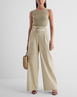 Super High Waisted Belted Paperbag Wide Leg Pant