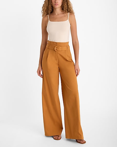 Super High Waisted Belted Paperbag Wide Leg Pant | Express Super High Waisted Belted Paperbag Wide Leg Pant | Express