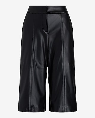 Editor High Waisted Faux Leather Seamed Gaucho Pant