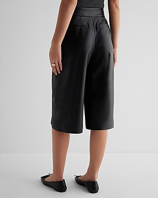 Editor High Waisted Faux Leather Seamed Gaucho Pant