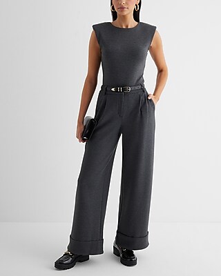 Stylist High Waisted Luxe Lounge Cuffed Wide Leg Pant