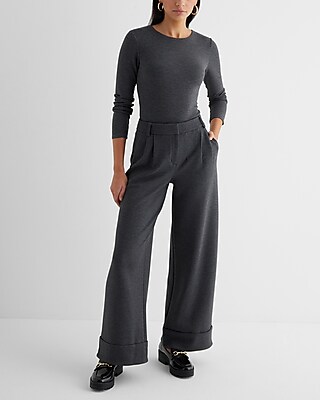 Stylist High Waisted Luxe Lounge Cuffed Wide Leg Pant