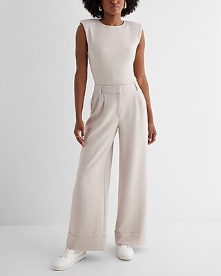 Stylist High Waisted Luxe Lounge Cuffed Wide Leg Pant