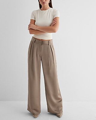Stylist High Waisted Satin Pleated Wide Leg Pant