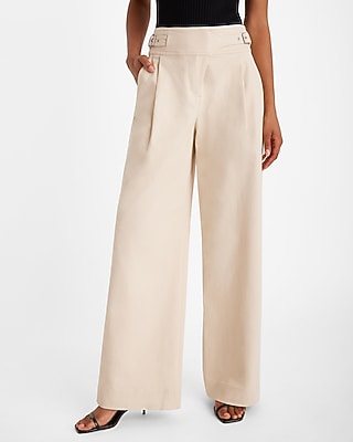 High Waisted Side Buckle Belt Wide Leg Pant