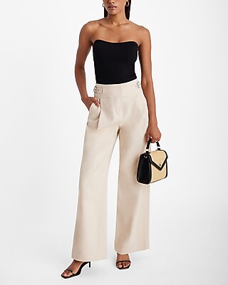 High Waisted Side Buckle Belt Wide Leg Pant
