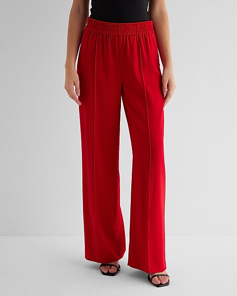 Red High Waisted Straight Leg Pants
