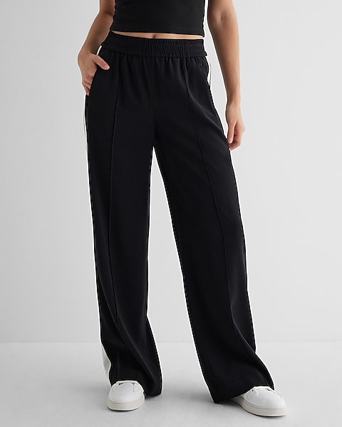 High Waisted Seamed Side Stripe Pull On Wide Leg Pant